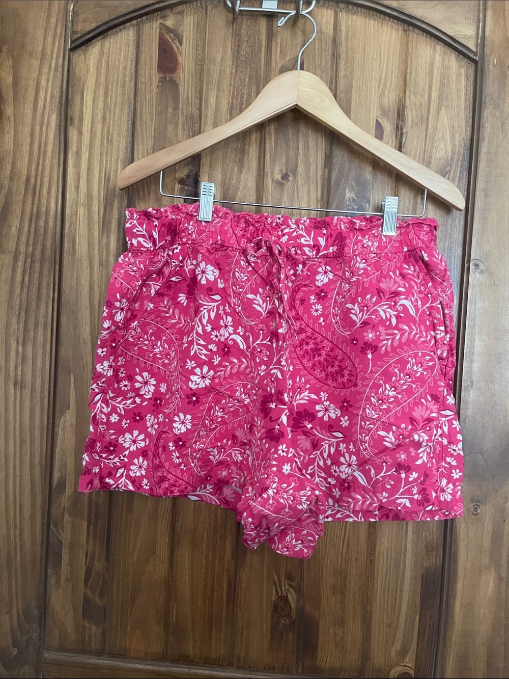 LOFT Hot Pink Floral High-Waist Tie Shorts
